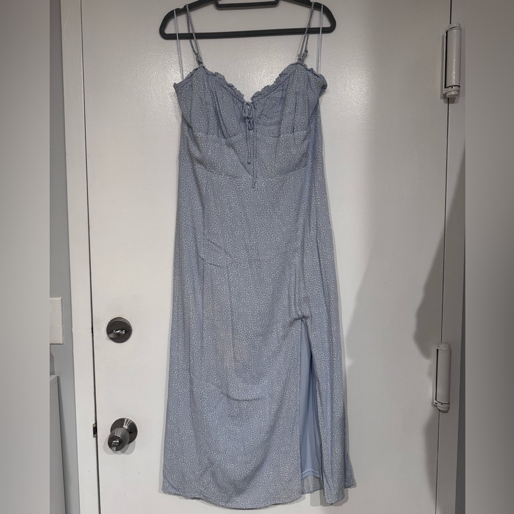 Aeropostale Light Blue Floral Maxi Dress with Spaghetti Straps